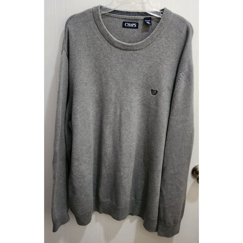 CHAPS Gray Crew Neck Pullover Knit Long Sleeve Sweater Size 3XLT 100% Cotton